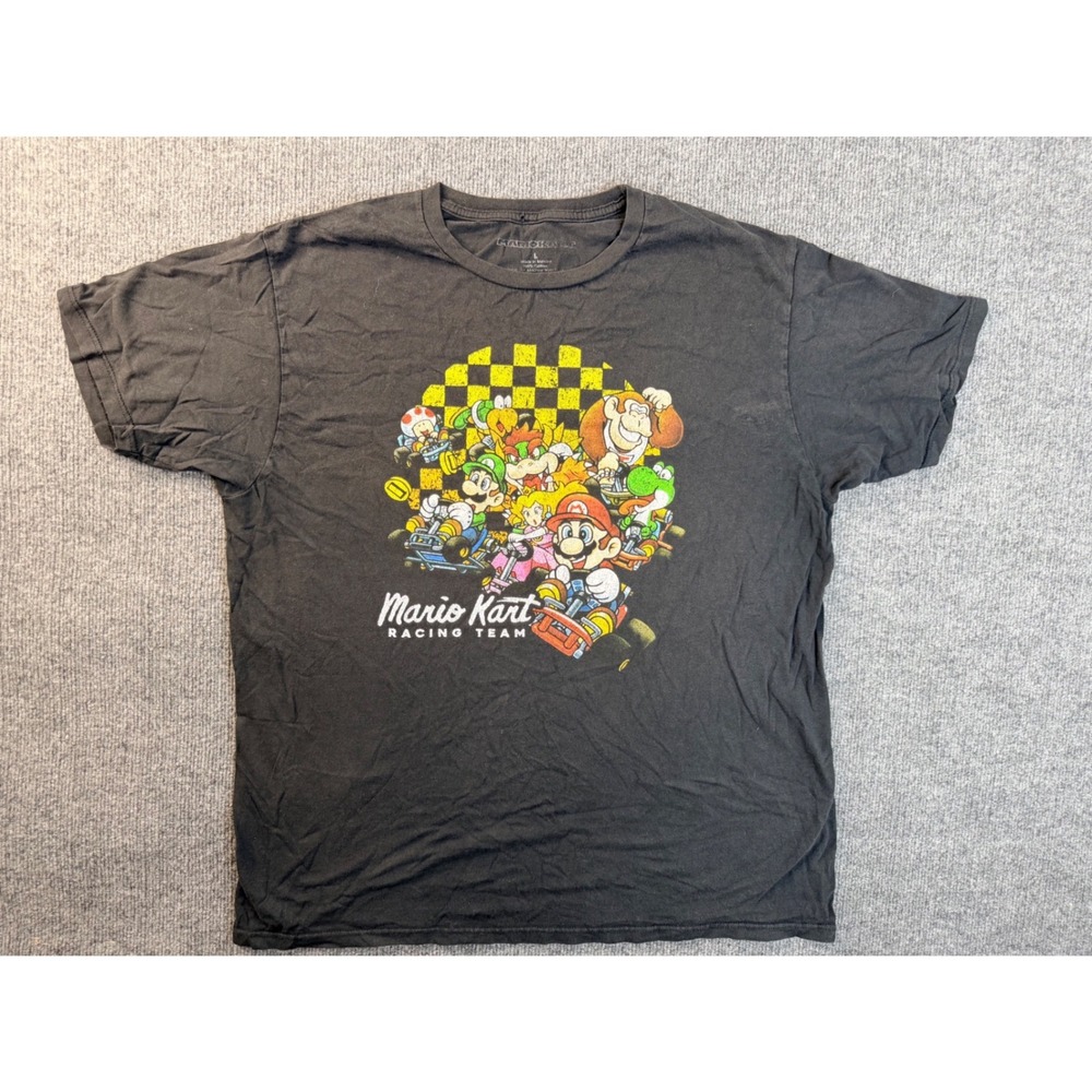 Mario Kart Racing Team Graphic Tee Mens Large Black Cotton Short Sleeve T-Shirt